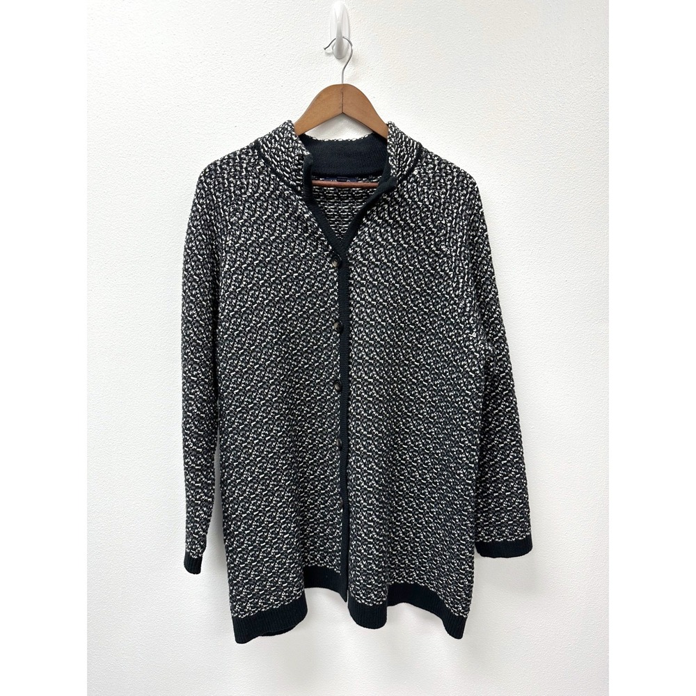 Lands Womens End Chunky Knit‎ Button Front Cardigan Black 1x